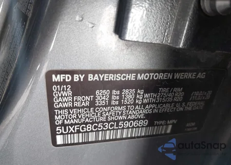 2012 BMW X6 xDrive50I из США, поврежденный, VIN 5UXFG8C53CL590689